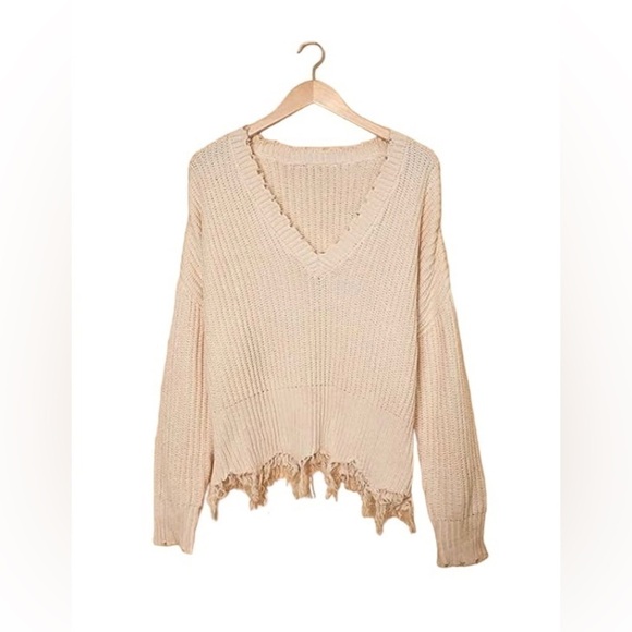 Women’s Waffle Knit Tassel Hem Pull Over Sweater - Picture 3 of 4